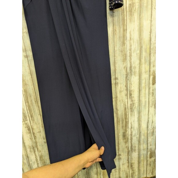 Vince Camuto Long Sleeve Gown Maxi Dress Elegant Navy Embellished Ruched Waist 4 - Picture 6 of 14